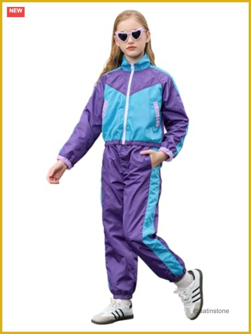 Girls 2 Piece Tracksuit Set 80s 90s Neon Jacket Pants Hip Hop Dance Costume